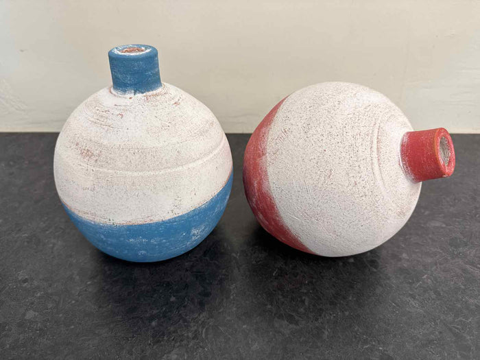 Set of 2 Clay Round Fishing Bobber Bud Vases