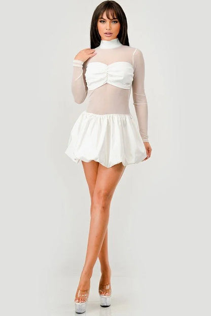 Sheer Elegance Puffer Mini Dress
