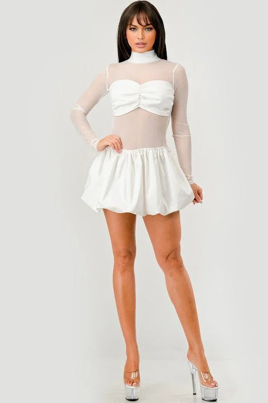 Sheer Elegance Puffer Mini Dress