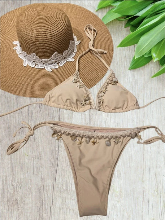 Shell Charm Crochet Bikini Set Nude