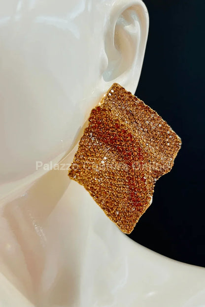 Shimmer Wave Rhinestone Earrings – Gold Flag Style