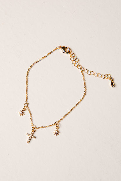 Anna Gold Rhinestone Cross Bracelet