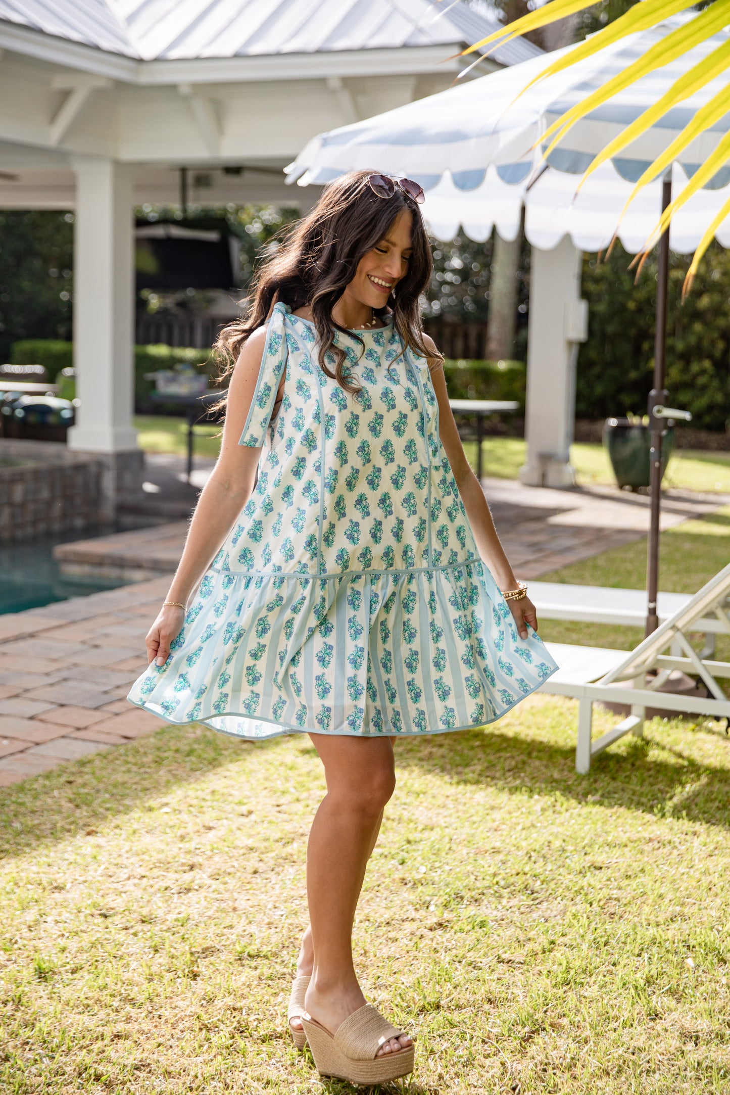 Coastal Bloom Light Blue Floral Mini Dress