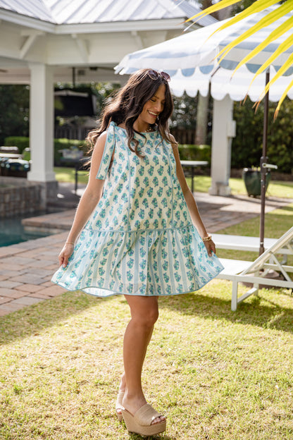 Coastal Bloom Light Blue Floral Mini Dress