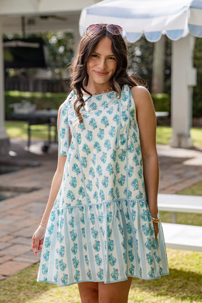 Coastal Bloom Light Blue Floral Mini Dress