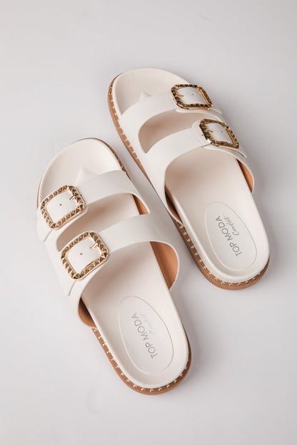 By The Bay White Double Strap Sandals