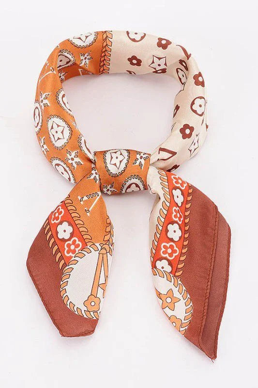 Luxe Signature Silk Bandana Scarf- Camel