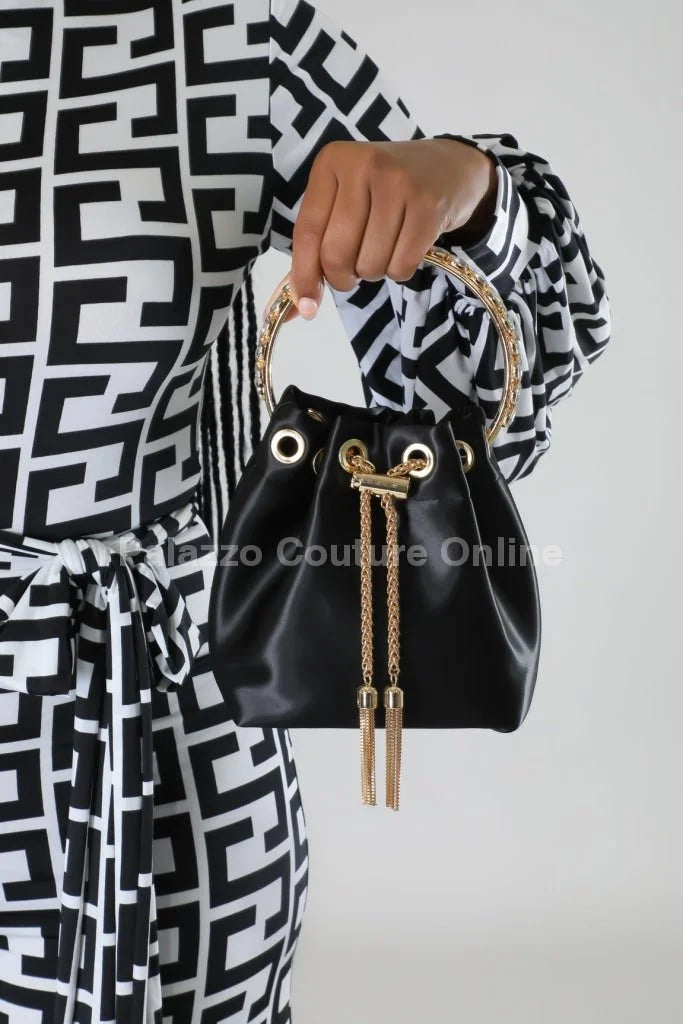 Simone Babe Black Handbag with Rhinestone Handle & Chain
