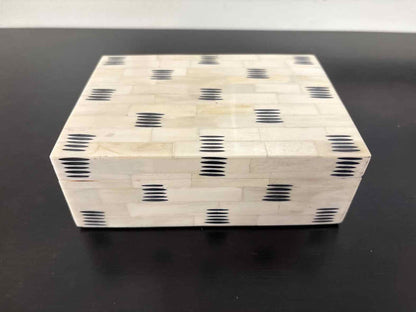 Small Decorative Bone Box in Ivory with Black Stripe Accents