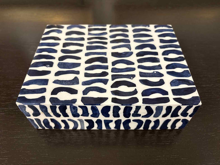 Small Decorative Kaju Hinged Box in Indigo & Ivory
