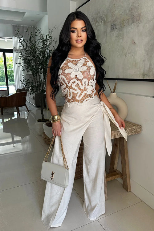 Soléa Bloom Floral Crochet Pant Set – Nude