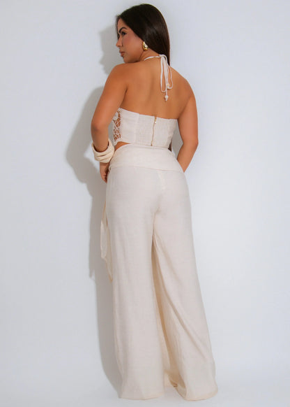 Soléa Bloom Floral Crochet Pant Set – Nude