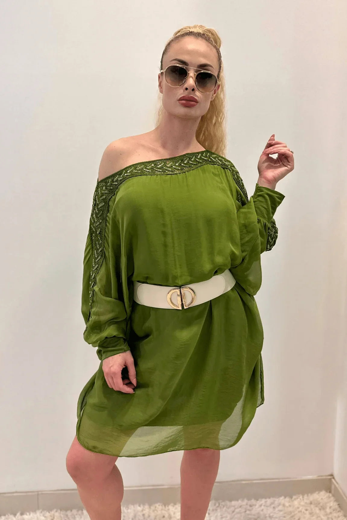 Sophia Italian Silk Mini Dress (Lime)