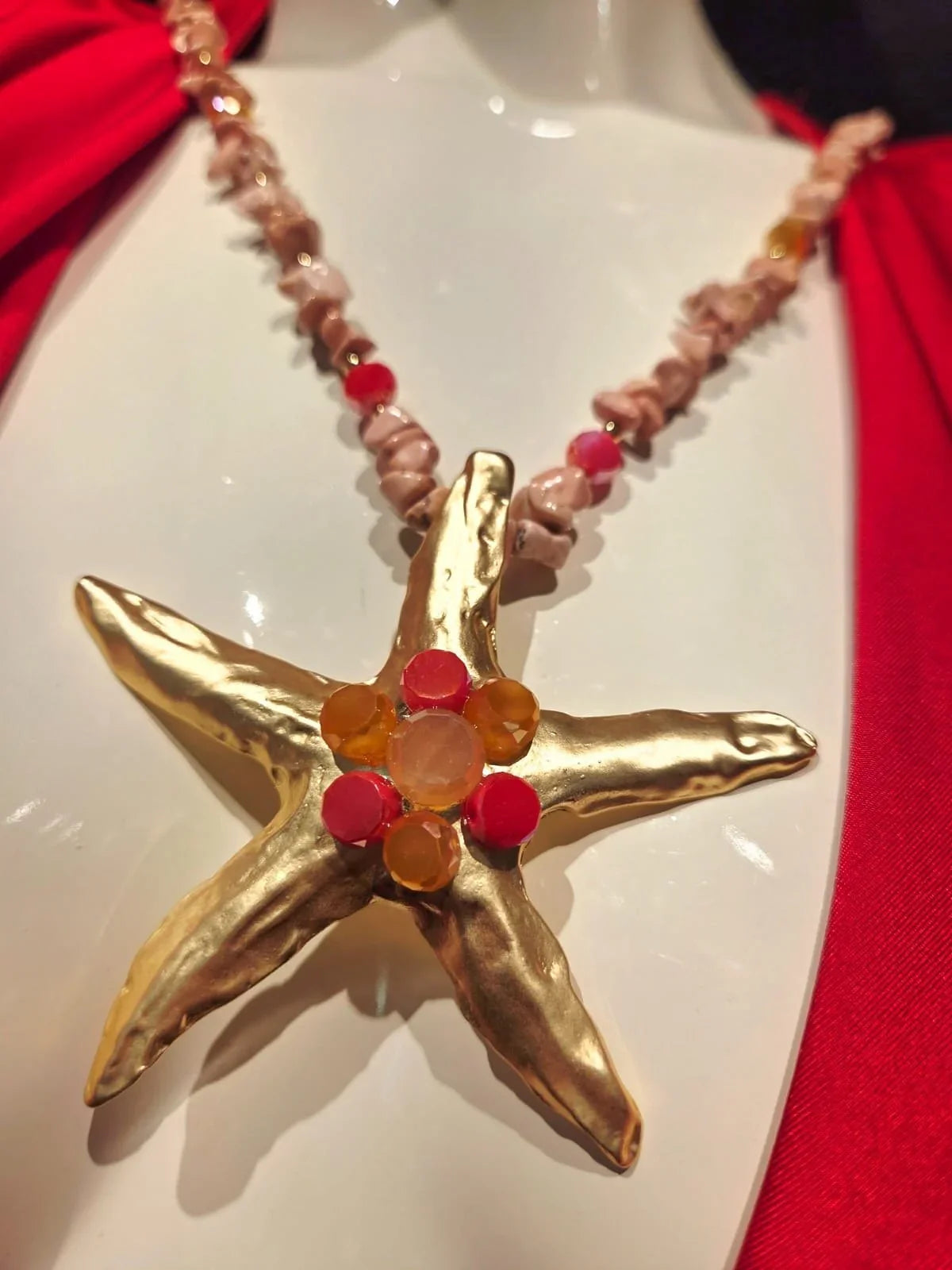 Sparkling Starfish Gemstone Necklace in Pink Gold