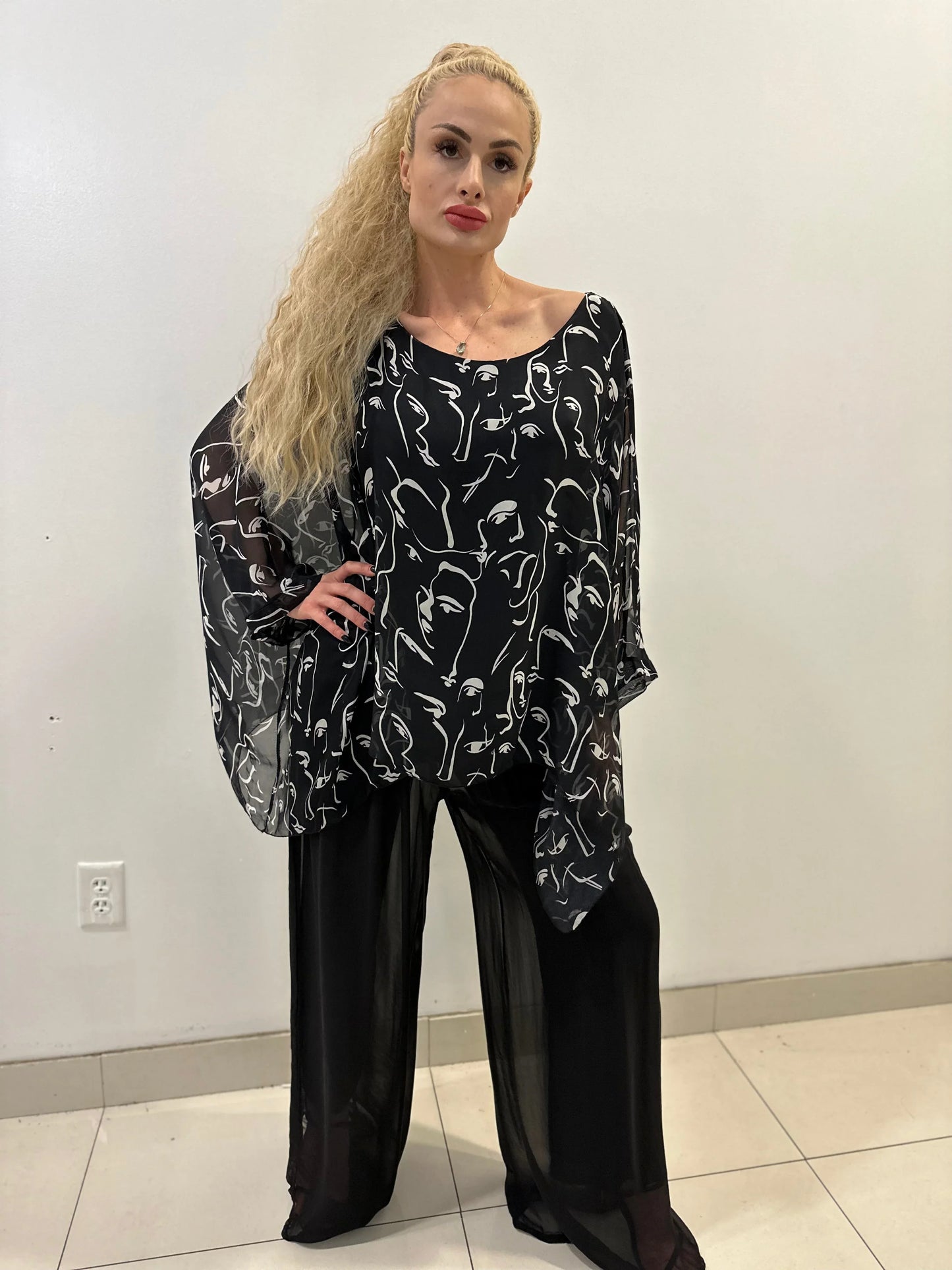 Splendida Silky Italian Black Blouse