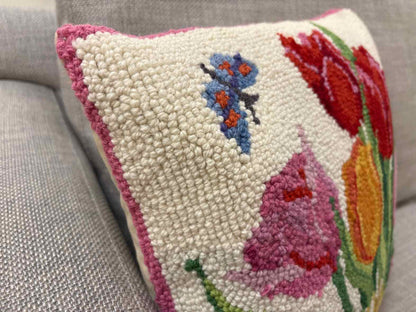 Springtime Tulips Hooked Wool Pillow