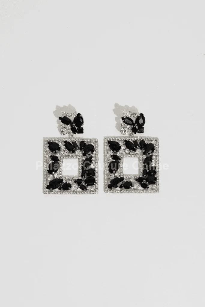 Square Dangle Earrings with Multi Stone Crystal Embellishments