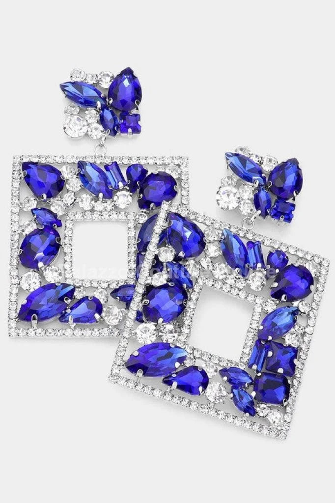 Square Dangle Earrings with Multi Stone Crystal Embellishments