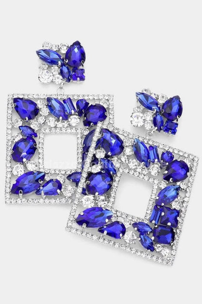Square Dangle Earrings with Multi Stone Crystal Embellishments