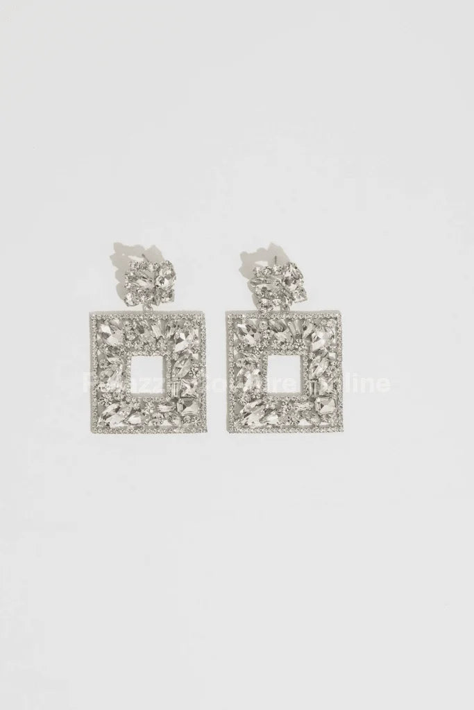 Square Dangle Earrings with Multi Stone Crystal Embellishments