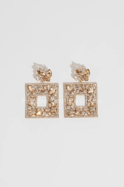 Square Dangle Earrings with Multi Stone Crystal Embellishments