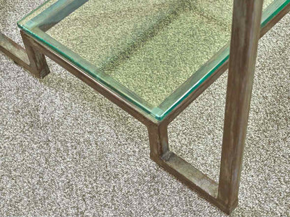 Square Glass Top Side Table with Rustic Pewter Metal Base