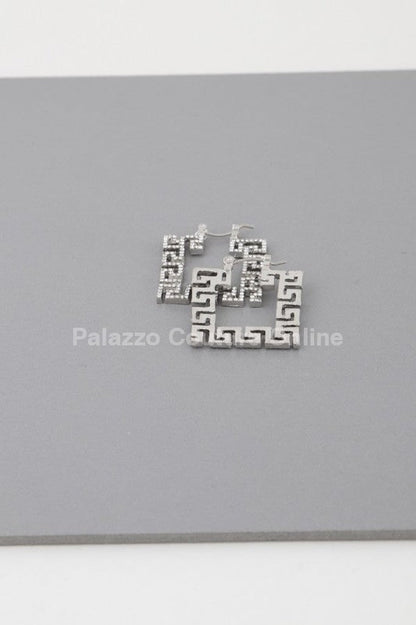 Square Greek Key Hoop Earrings