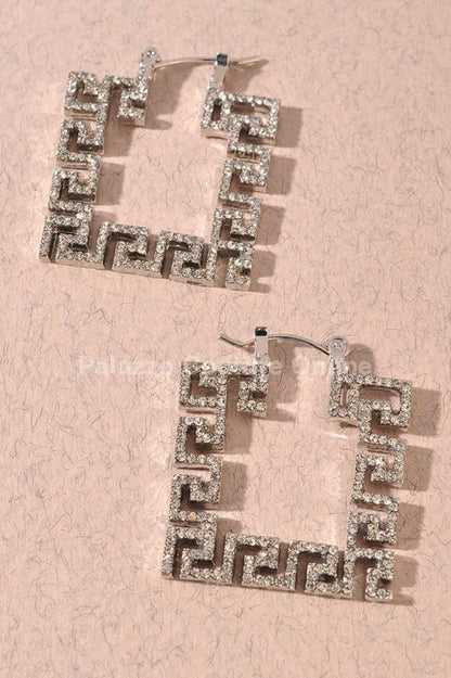 Square Greek Key Hoop Earrings