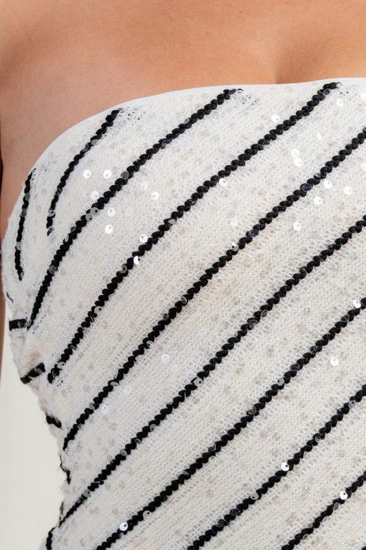Starlight Sequin Stripe Knit Midi Dress - Cream / Black