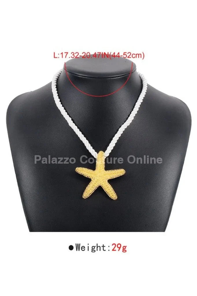 Statement Metal Starfish Rope Chain Necklace (Gold)