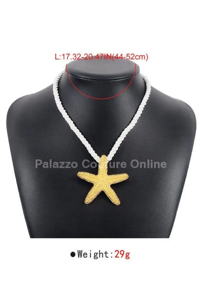 Statement Metal Starfish Rope Chain Necklace (Gold)