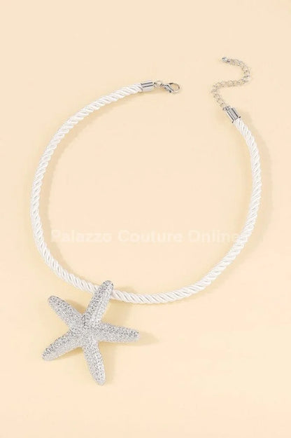 Statement Metal Starfish Rope Chain Necklace (Silver)