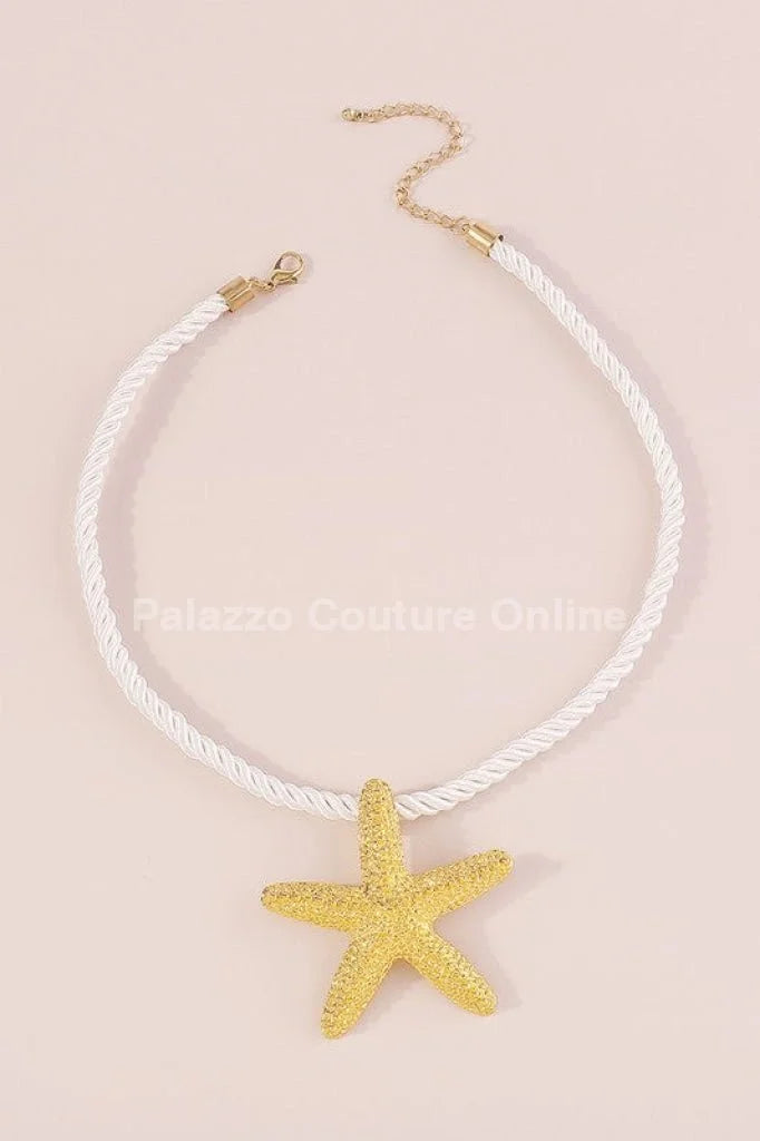 Statement Metal Starfish Rope Chain Necklace (Gold)