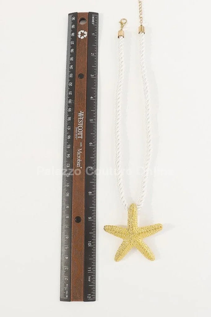 Statement Metal Starfish Rope Chain Necklace (Silver)