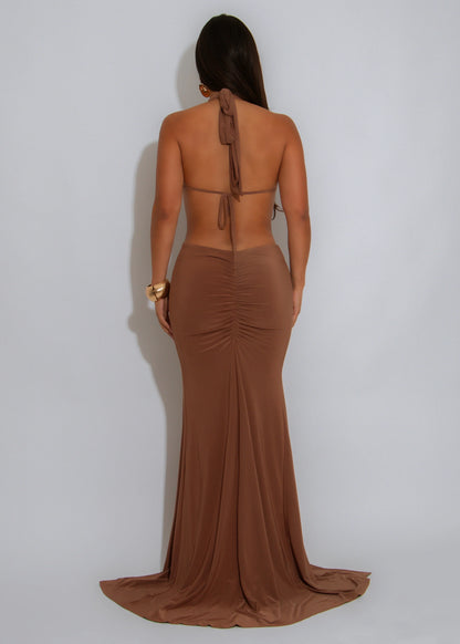 Sultry Cut-Out Ring Maxi Dress - Brown