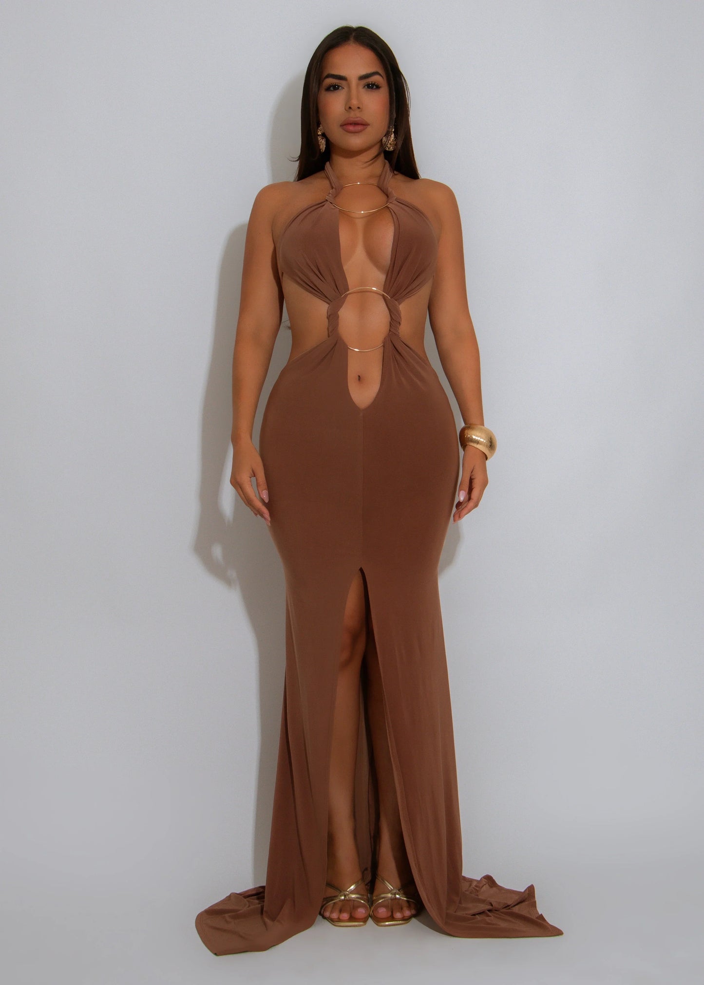 Sultry Cut-Out Ring Maxi Dress - Brown