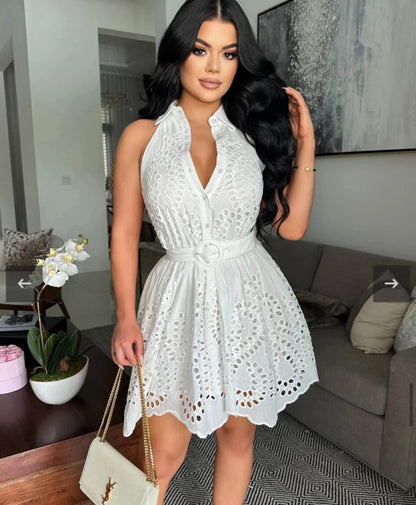 Summer Breeze Eyelet Mini Dress- Ivory