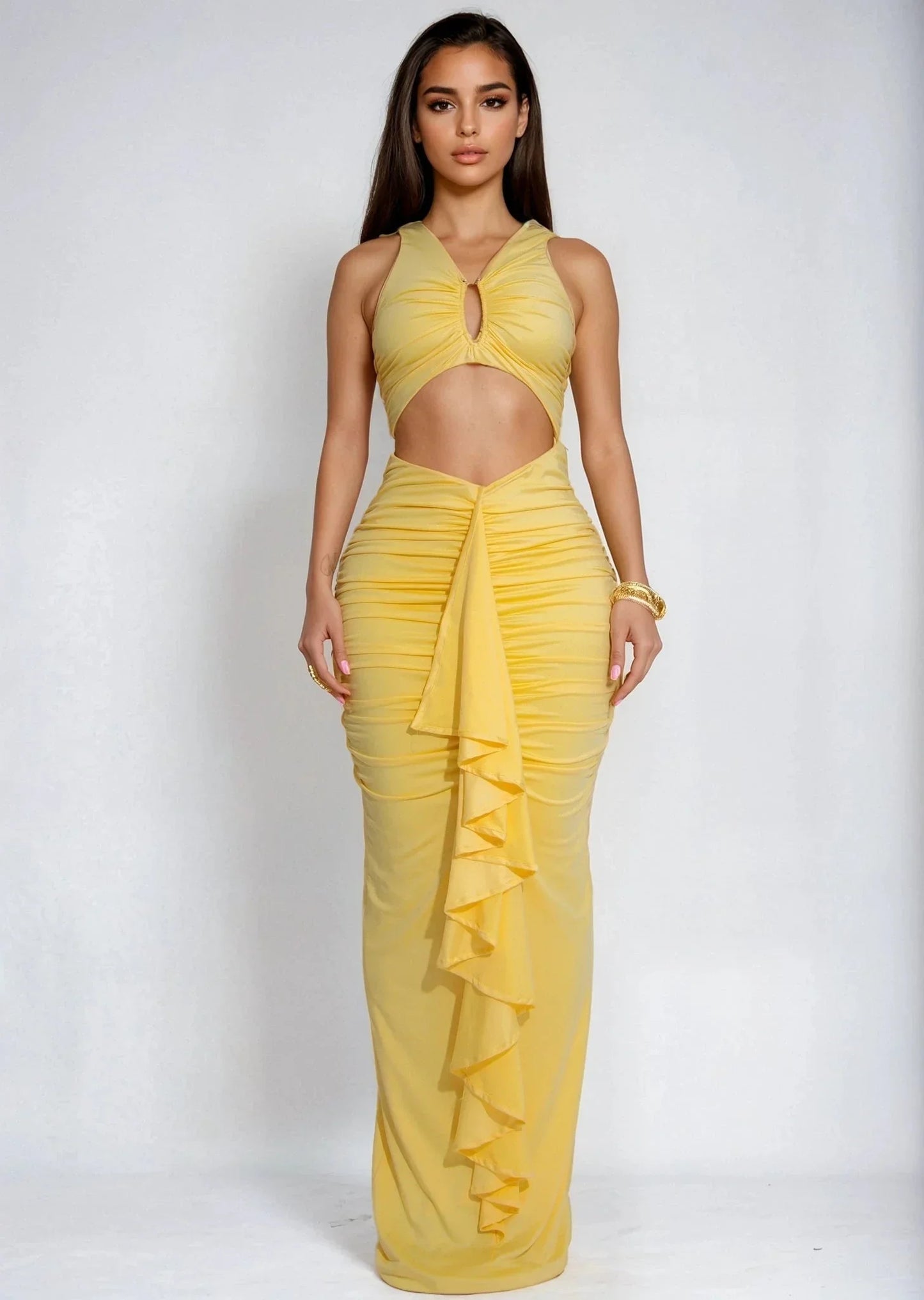 Sun Cascade Cut-Out Maxi Dress - Butter Yellow