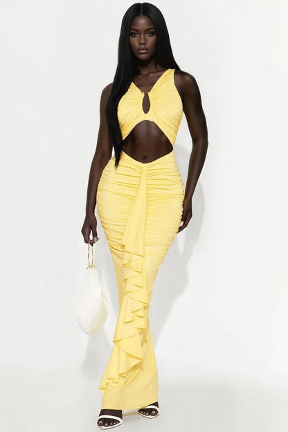 Sun Cascade Cut-Out Maxi Dress - Butter Yellow