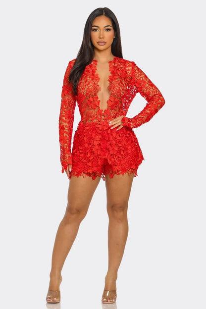 Sunlit Field Lace Short Set Coral