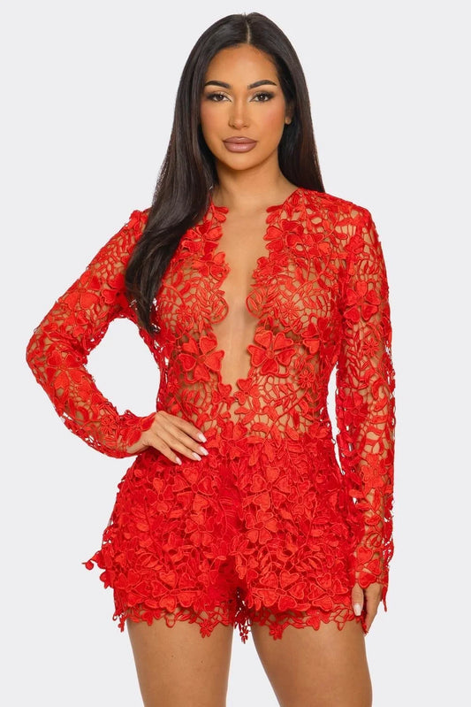 Sunlit Field Lace Short Set Coral