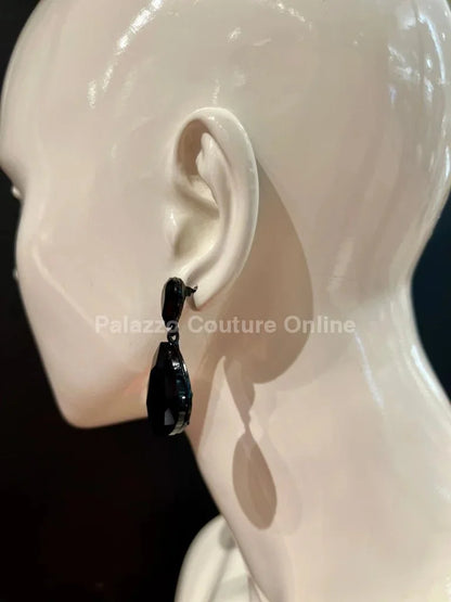 Teardrop Crystal Evening Earrings (Black)