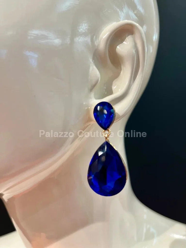 Teardrop Crystal Evening Earrings (Blue)