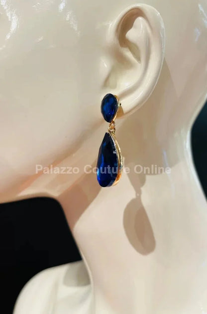 Teardrop Crystal Evening Earrings (Blue)