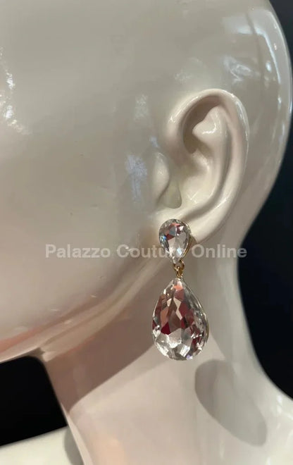 Teardrop Crystal Evening Earrings (Gold)