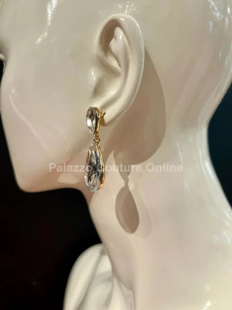 Teardrop Crystal Evening Earrings (Gold)