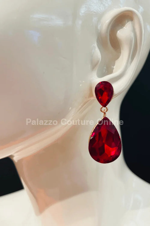Teardrop Crystal Evening Earrings (Red)