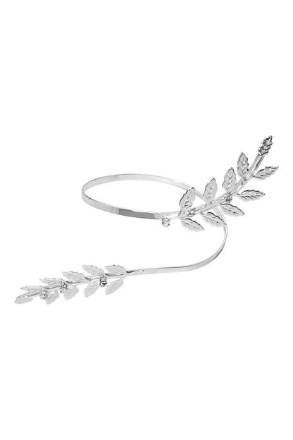 Textured Leaf Vine Arm Cuff Bracelet - Silver