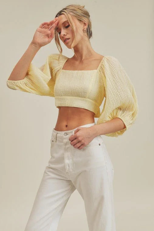 Textured Woven Open Back Blouse