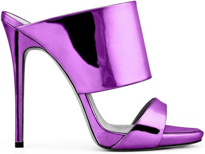 Thick Strap Metallic Slip-On Stiletto Sandals